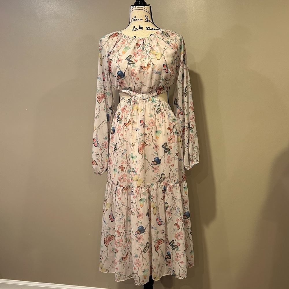 Steve Madden Cadi Butterfly Print Cutout Midi Dress